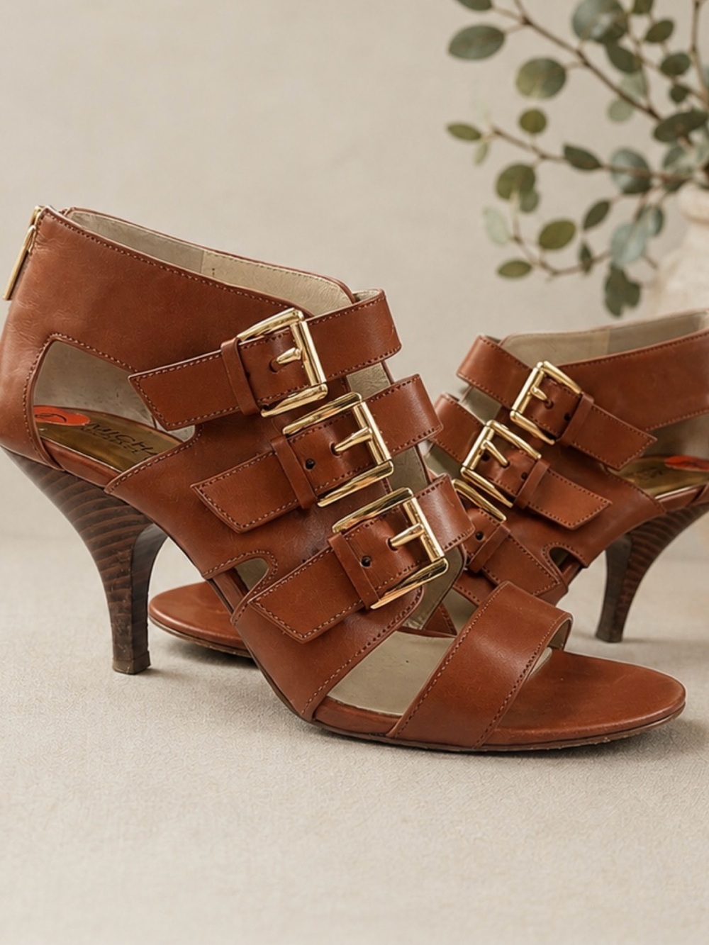 MICHAEL Michael Kors Brown Leather Multi-Buckle Heels size 9.5